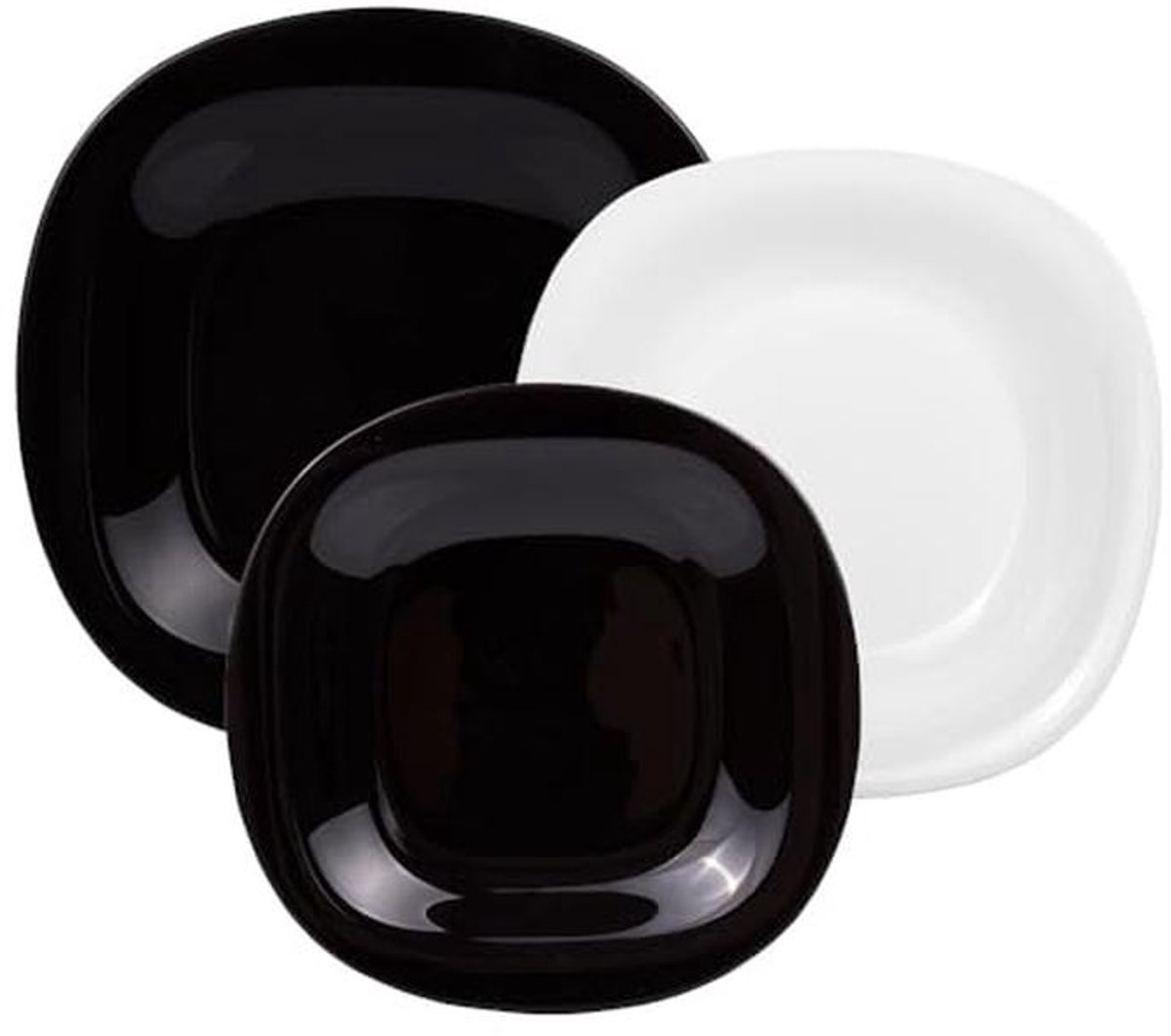 Tafelservies van glas, wit/zwart, 18-delig, 27,5 x 16,5 cm, vaatwasmachinebestendig