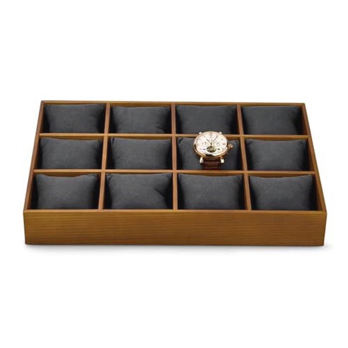 Massief houten horloge opbergdienblad voor 12 horloges en sieraden organizer