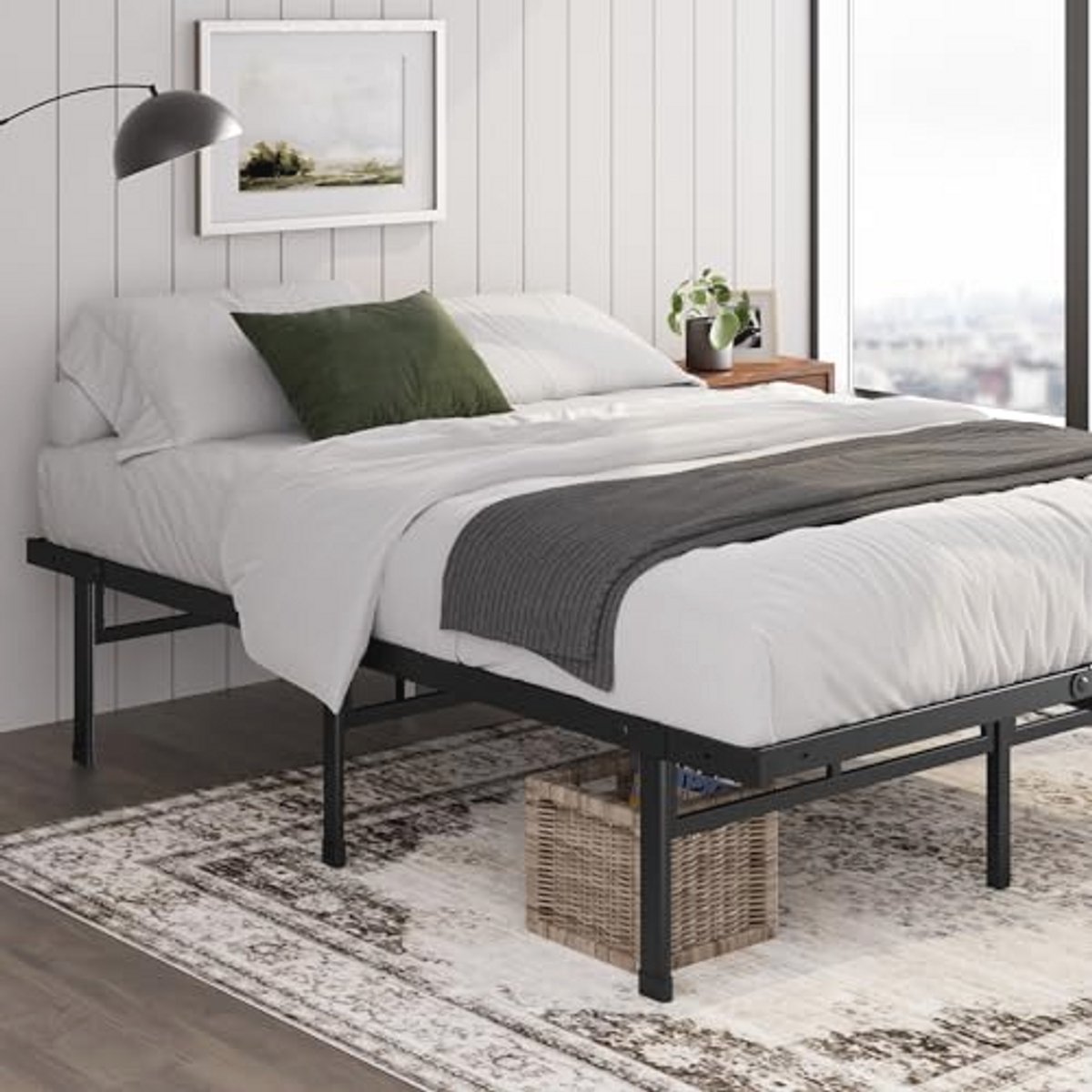 Metalen platform bed met opbergruimte - 90 x 190 cm - Zwart