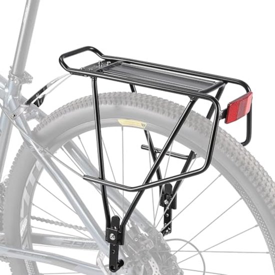 KONG MING CAR Universele bagagedrager - Fietsbagagedrager met zijrails voor zadeltassen, lichte aluminium fietsbagagedrager achter voor 26-29 inch, 27 kg draagvermogen (H672 - Disc/V-Brake
