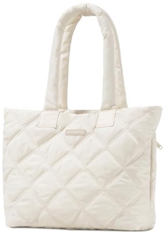 bagsmart Werktas voor dames, handtas, 20 liter, puffy tote bag, shoppertas met ritssluiting, meerdere vakken en bagageriem voor reizen, werken, school, beige, 19,2 x 5,9 x 13,6 Zoll, Utility