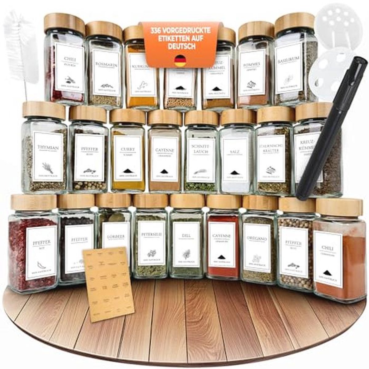 Set van 25 Bamboe Kruidenpotjes met Label en Deksel - Ideal voor Kruid Organisatie