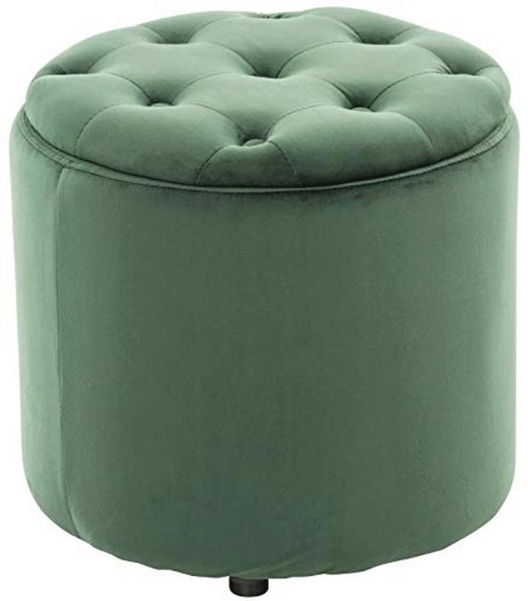 Ronde Pouf met Opbergruimte en Deksel - Velvet - Groene Zitting