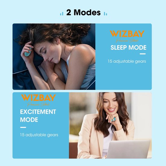 WizBay Premium Select® Draagbaar Elektrisch Slaapondersteuningsapparaat - Handheld Insomnia Slaaphulp - EMS Micro-Current Technologie - 2 Modi 15 Instelbare Sterktes - Stressvermindering Slaaptrainer - Oplaadbaar 300mAh - Compact & Sti van WizBay — afbeelding 4