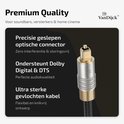 Van Dijck Toslink kabel met precisie geslepen optische connector, ondersteunt Dolby Digital & DTS en heeft een ultra sterke gevlochten kabel.