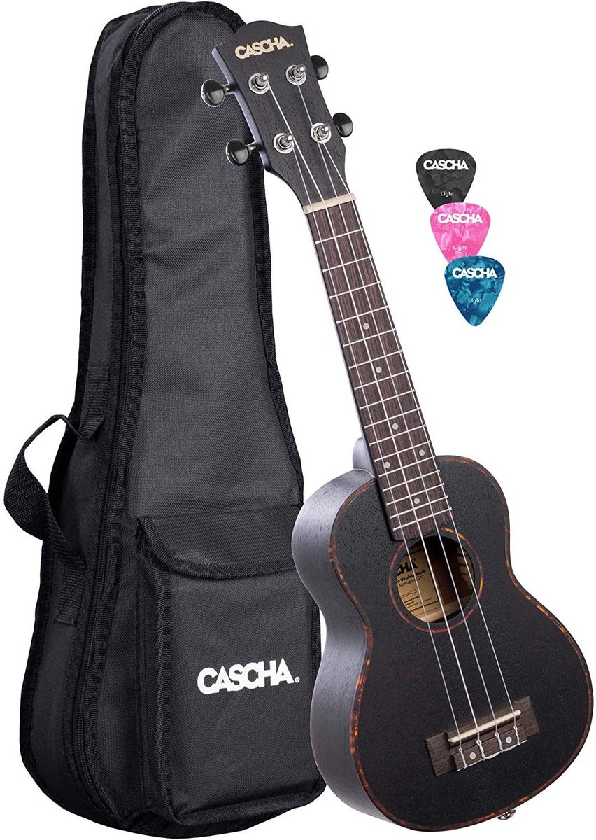 Cascha HH 2262L Premium Mahogany linkshandige sopraan ukelele set zwart