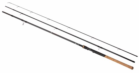 Zwarte Ultimate Fury Match hengel van 3.90m, 3-delig, met kurken handvat.