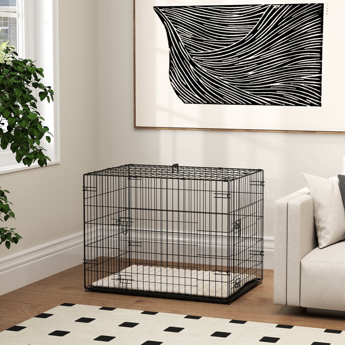 PawHut Hondenkooi - Staal - 76x53x60cm - Zwart
