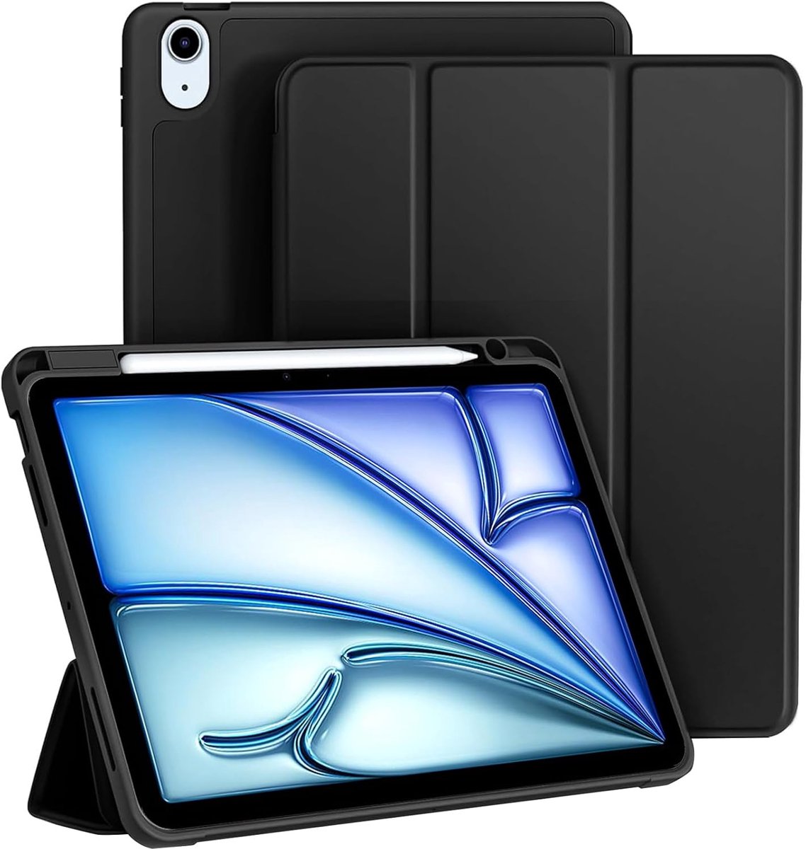 Zandarix Geschikt voor Apple iPad Air 11 inch M4/M3/M2 2026/2025/2024 - Automatische Slaap/Waak Functie - Pencil Houder - Zachte TPU Achterkant - Tablethoes - Zwart