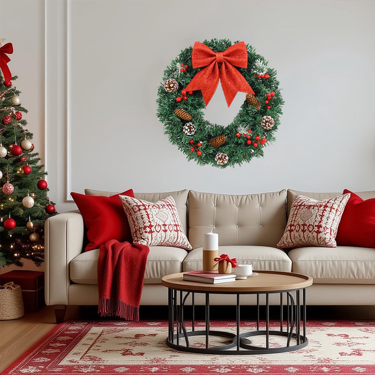 Kerstkrans met wijnranken - 40 cm - Decoratieve kerstkrans voor aan de deur - Kerstkrans - Kerstkrans ornament - Kerstkrans met wijnranken - Geschikt voor voordeuren, ramen en feesten – foto 3