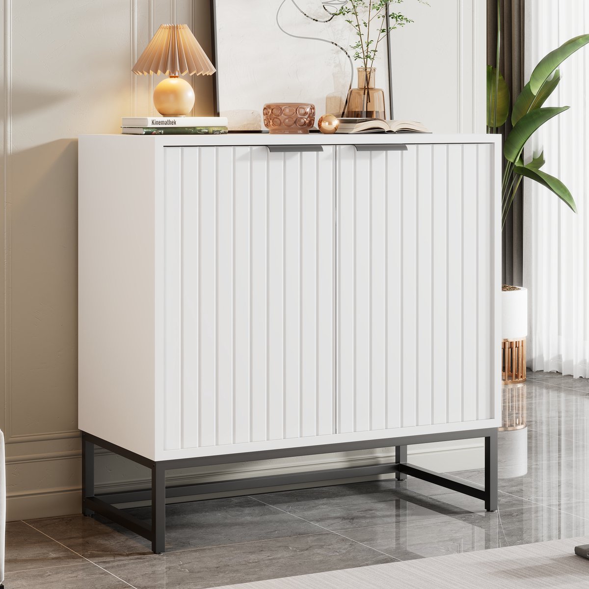 HAUSS SPOLE Dressoirs - Dressoir Met Deur En Veel Opbergruimte - Voor Slaapkamer, Woonkamer Of Werkruimte - 80x40x80 cm - Spaanplaat - Wit
