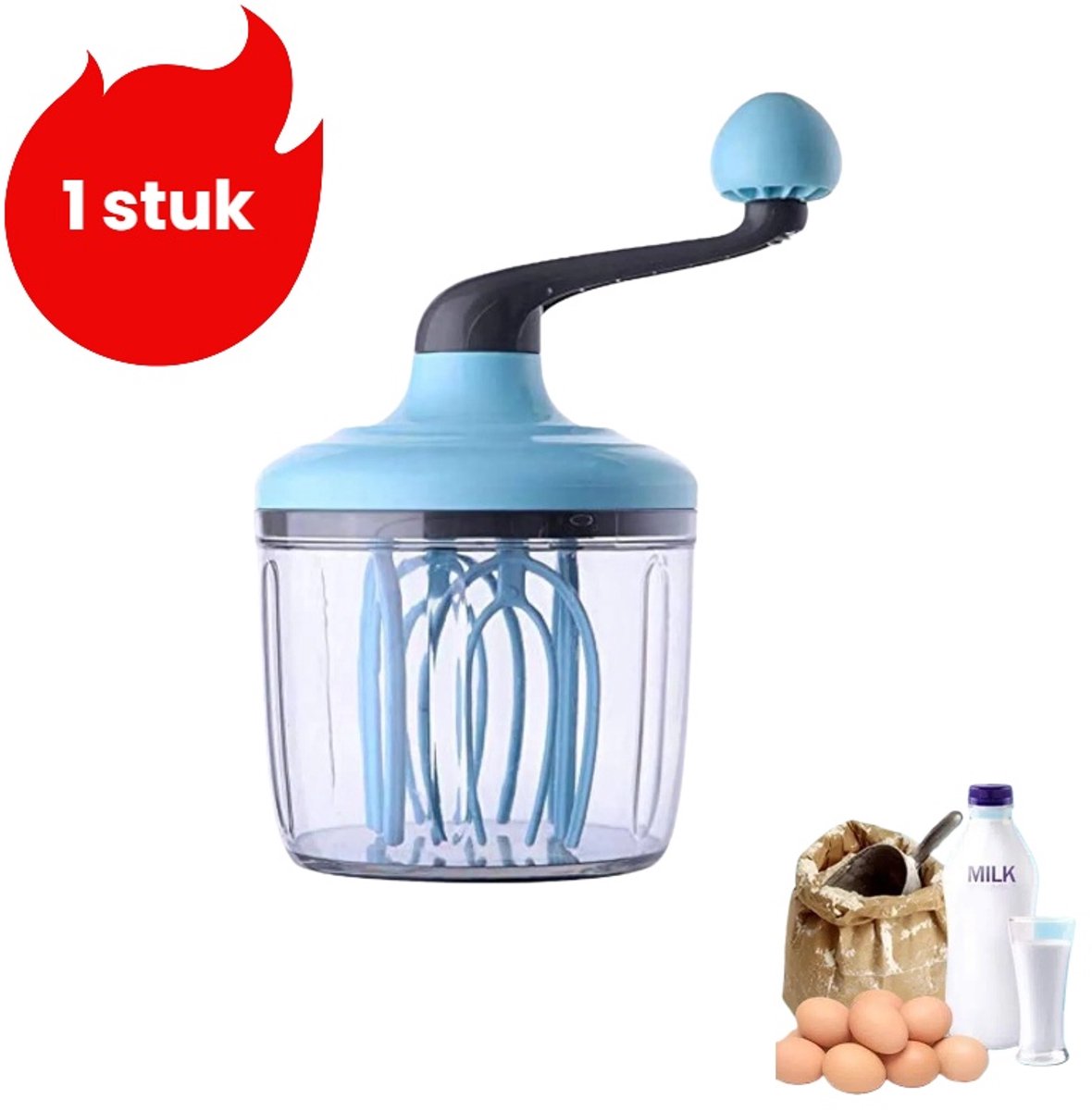 1 stuk - Handmatige roterende garde - Slagroomklopper - Handbediende bakgarde - Blauw