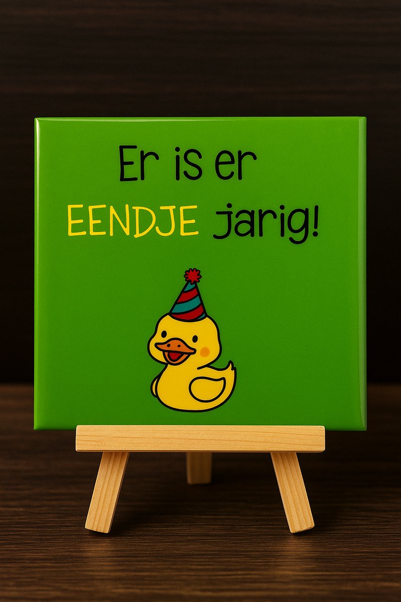Plot-Twister - Tegeltje met tekst - Klein 11x11 cm - Er is er eendje jarig