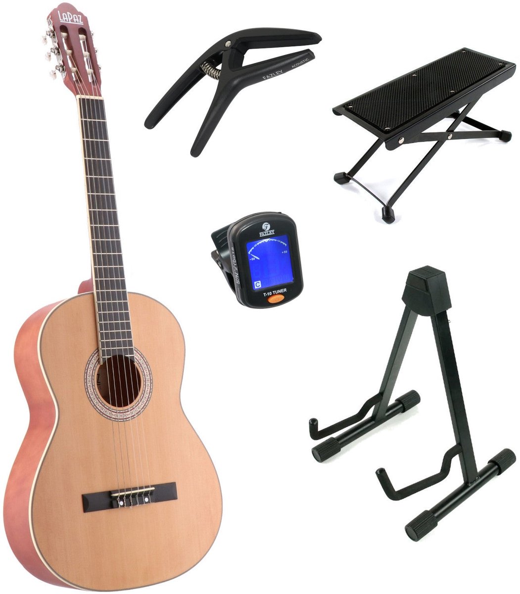 LaPaz C30N klassieke gitaar 4/4-formaat naturel + statief + accessoires