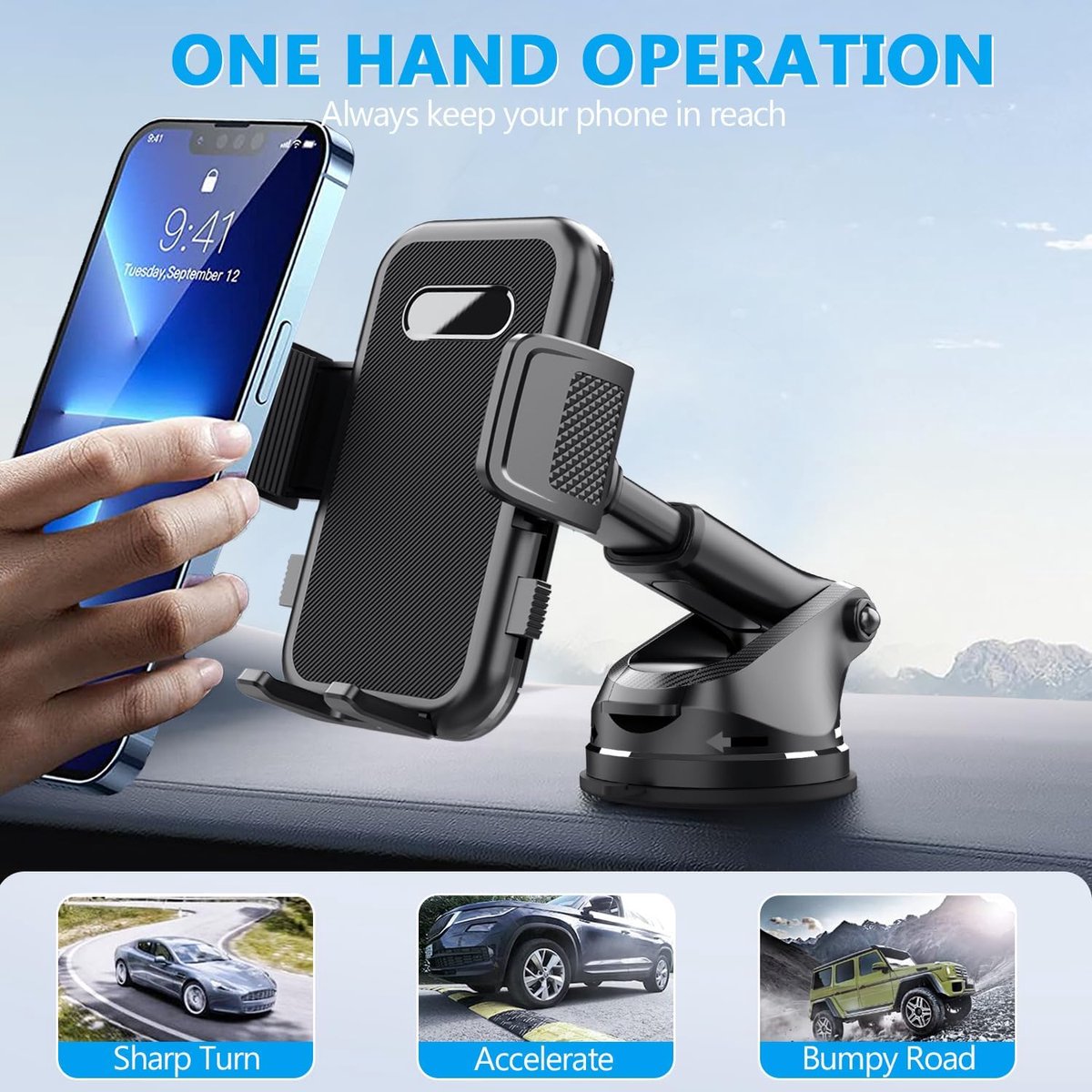 2-in-1 autotelefoonhouder met zuignap, te bevestigen aan dashboard en voorruit - Telefoonhouder - Autotelefoonhouder - Telefoonstandaard - Universeel en verstelbaar - Past op alle telefoons - Zwart – foto 7