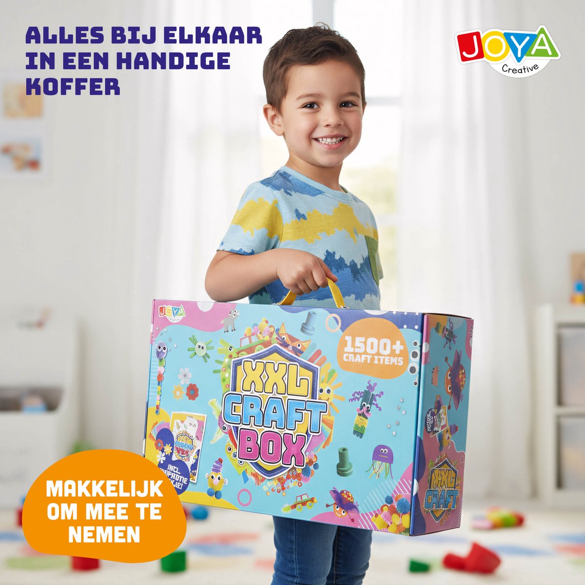 Knutseldoos XXL - 1500+ Knutselitems - Knutselpakket voor Kinderen - Inclusief Inspiratieboekje, Glitter, Vilt, Pijpenragers, Foam, Stempels & Veilig Scharen - Creatieve Knutselkoffer 3+ Jaar - Joya Creative — afbeelding 3