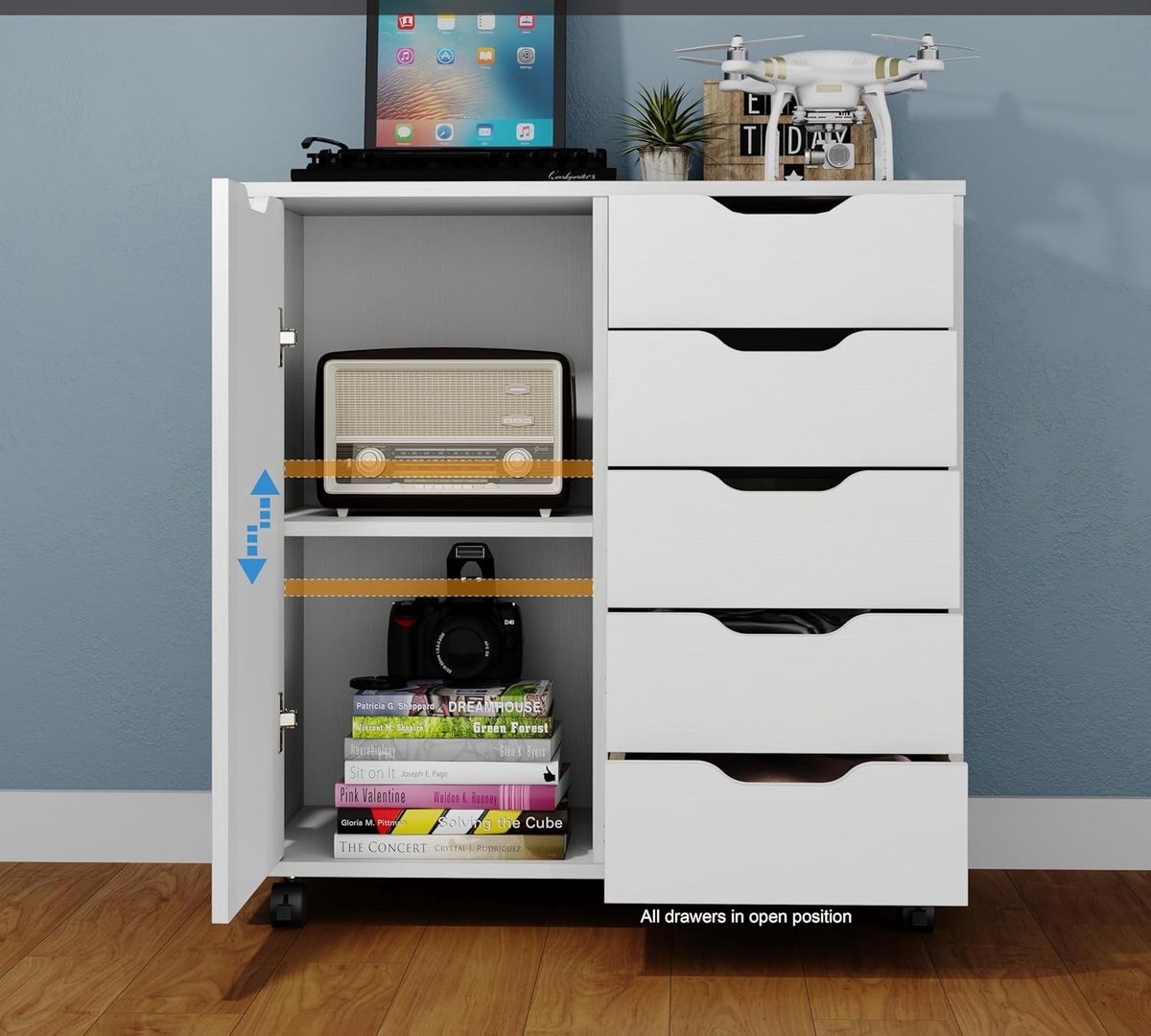 Houten Ladekast met 5 Lades - Lades 1 Deur – Hoge - Medahomestore