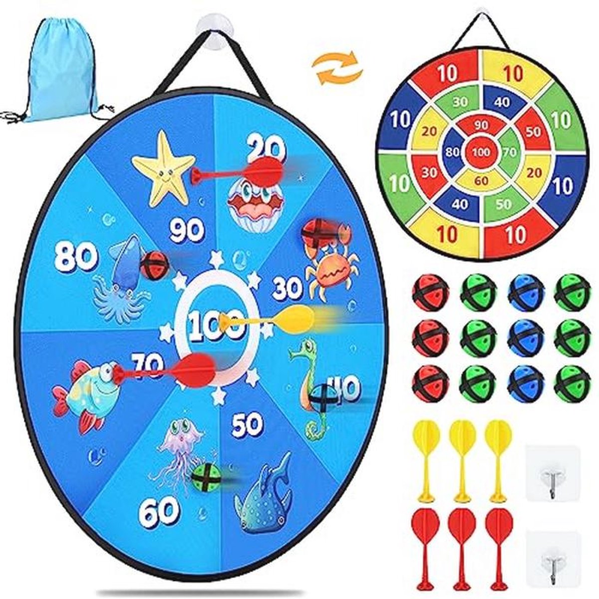 Dubbelzijdige opvouwbare kinderdartbordset voor kinderen – inclusief 12 klittenbandballen – ideaal voor feestjes en buitenspellen