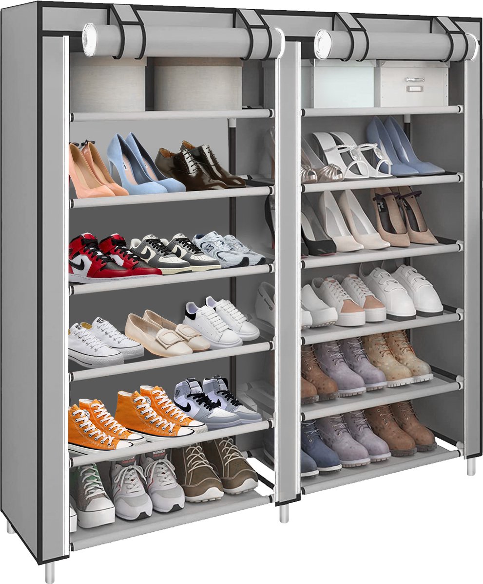 PIPIPOXER-Schoenenkast -7 Lagen Schoenenrek -Opbergkast voor 36 Paar-Schoenen Opbergsysteem,grijs