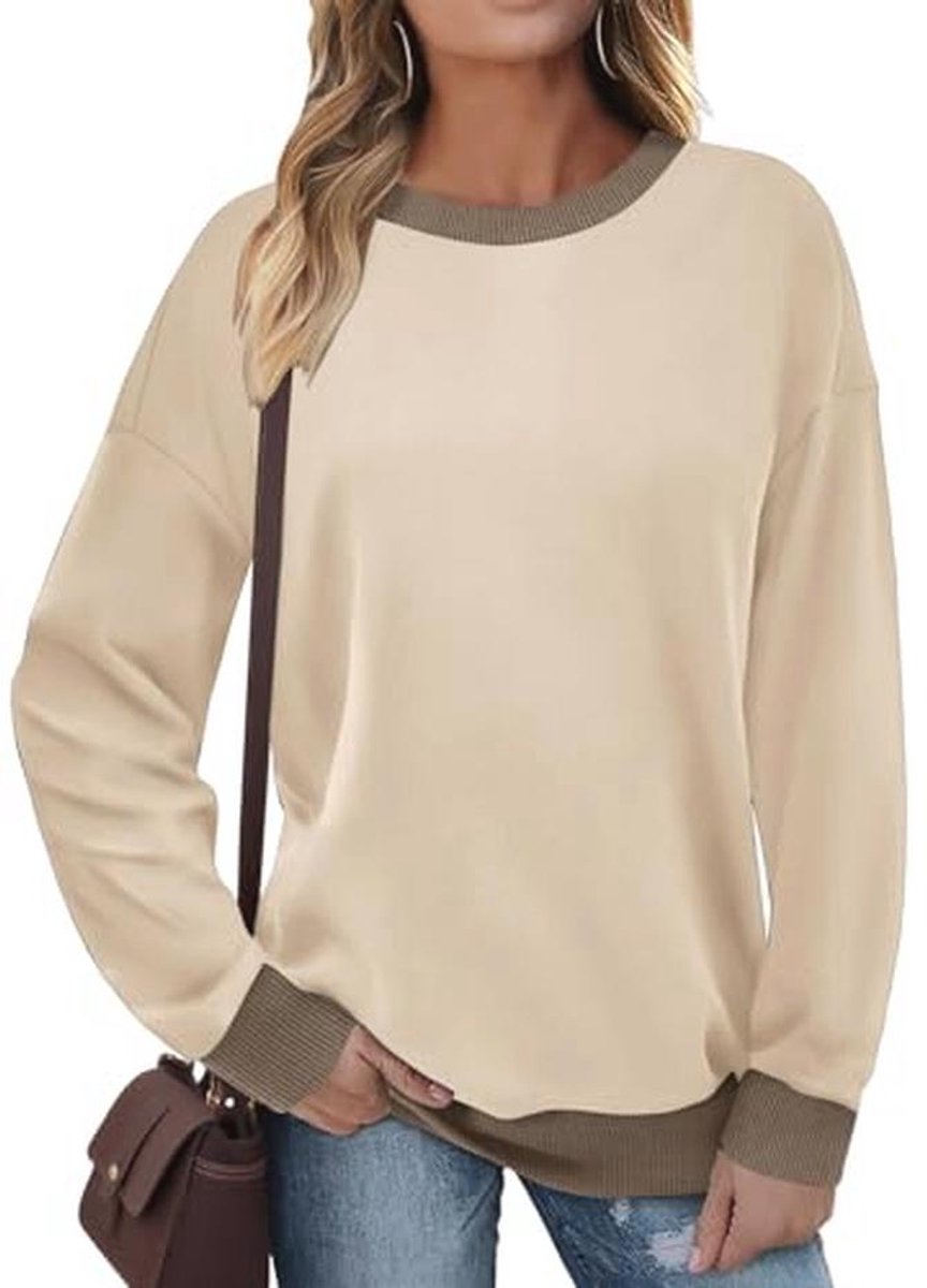 Sweater Dames Ronde Hals Lange Mouwen Kleurblok Elegante Top