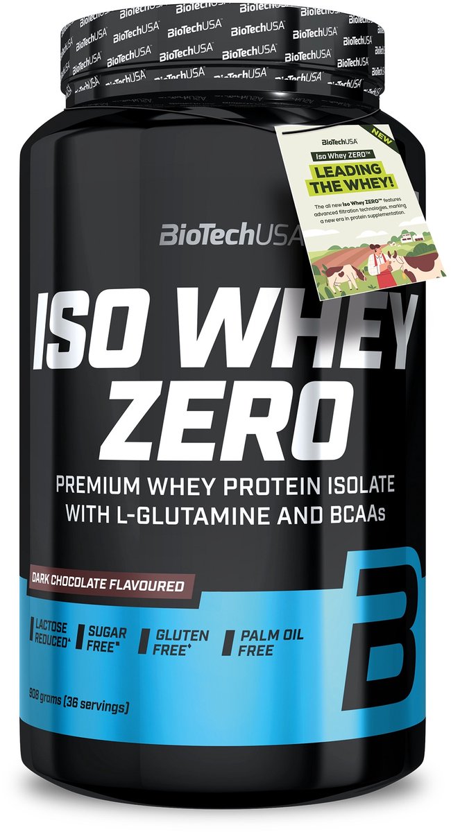 BioTechUSA Iso Whey Zero | Premium wei-eiwitisolaat | Grasgevoerd | Enzymvrij | Suiker- en glutenvrij, 908 g, Pure Chocolade