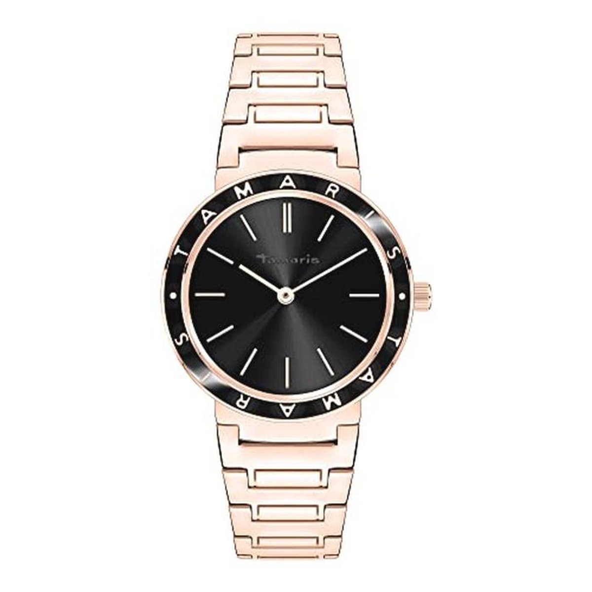 Moderne roségoud-zwarte horloge 34 mm voor dames