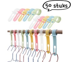 50 stuks - Winddichte kledinghangergespen - Anti-drop, winddichte en veilige vergrendelingsgespen voor het drogen - Verstelbare kledingstang om vallen te voorkomen, hangerbevestigingshaken - Gemengde kleuren (willekeurige kleuren)