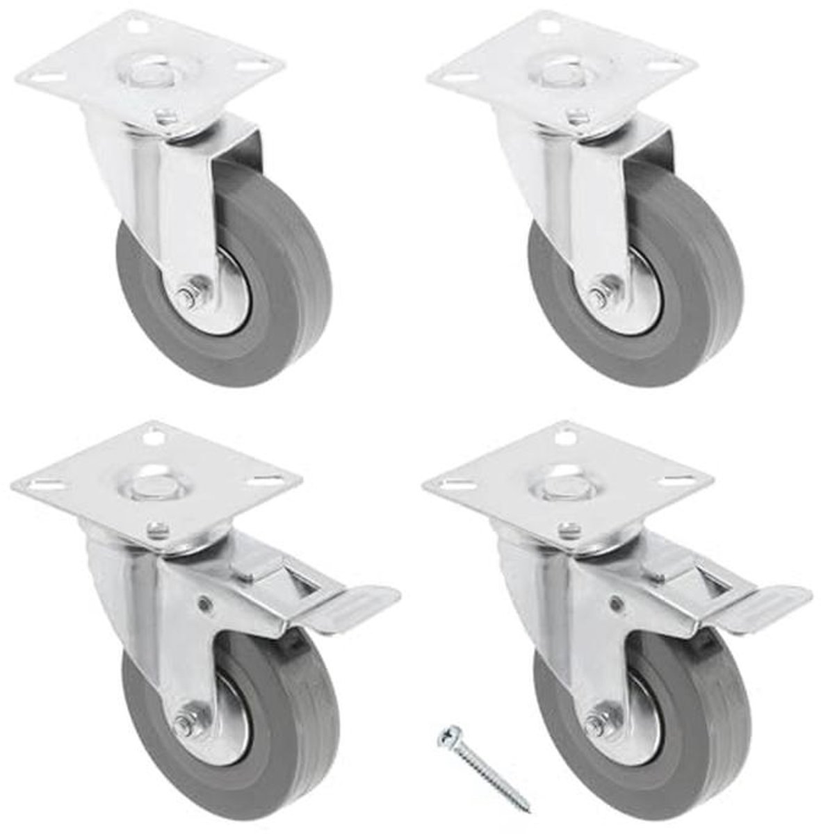 Meubelwielen met Rem 75 mm - Set van 4 Zwenkwielen voor Meubels in Grijs