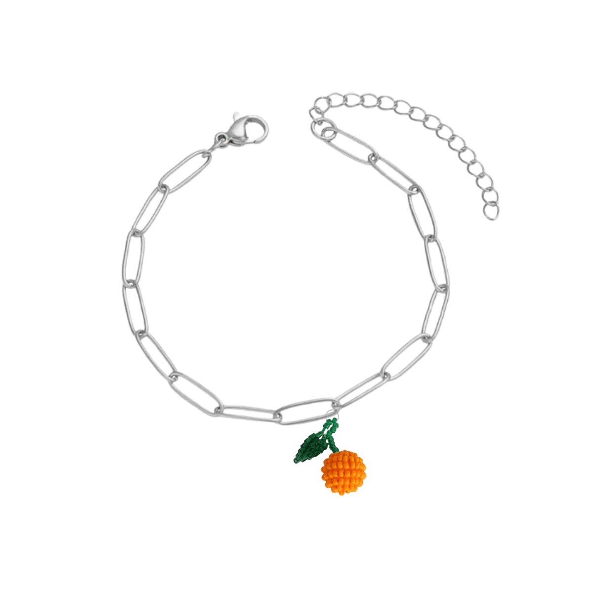 Planet Pink - Armband met fruitbedeltje sinaasappel zilver - Stainless Steel - Roestvrij Staal rvs - Waterproof
