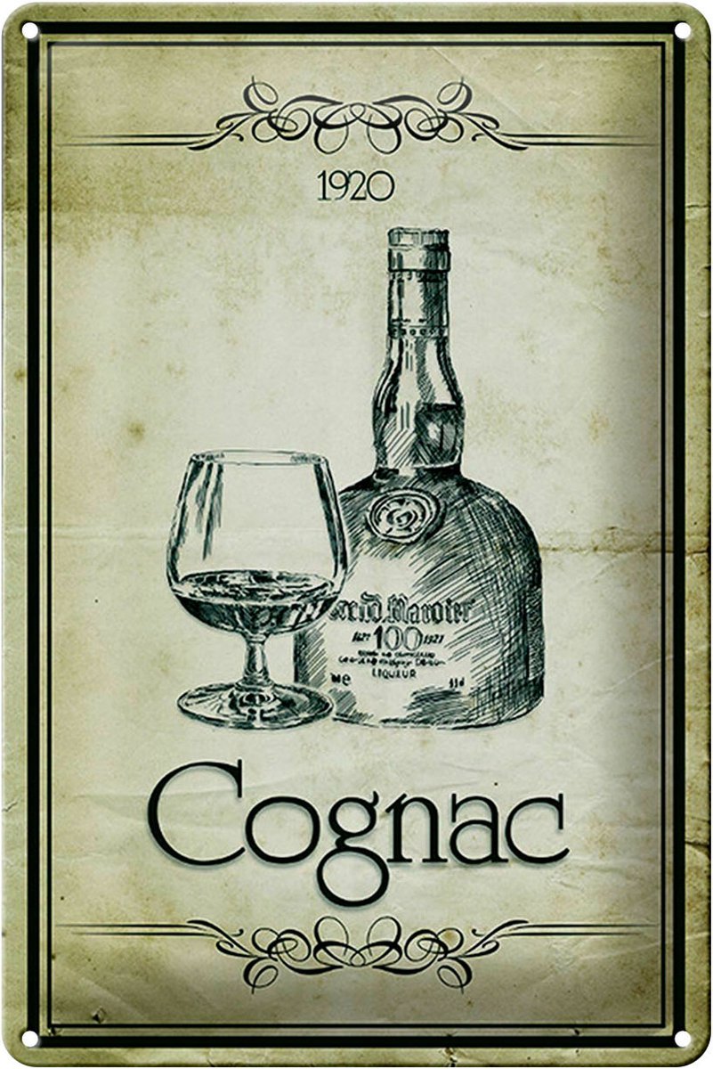 Blechschild Alkohol 20x30cm 1920 Cognac Retro