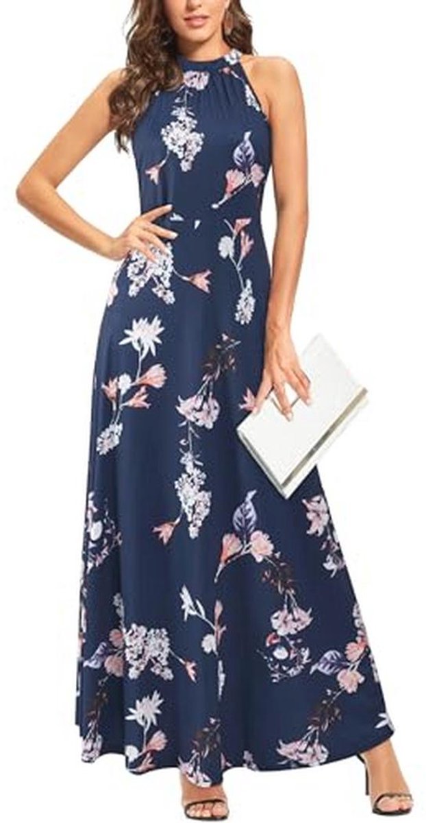 Maxi-jurk voor dames - Bloemenjurk met halterhals voor zomerfeestjes, bruiloften en formele gelegenheden