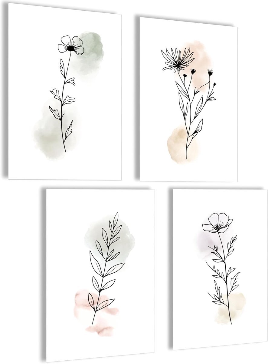 Stunq® Decoratieve Boho Poster Set voor Wanddecoratie met Abstracte en Bloemenontwerpen