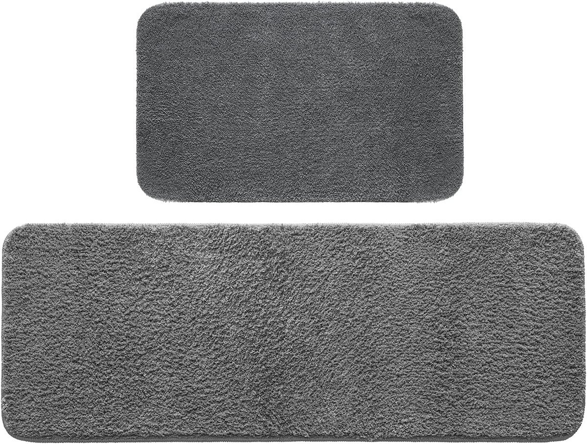 Stunq® Badmat, Douchemat, Badmat, Gang, Set van 2, Antislipmat, Tapijten, Badkamermat, Wasbaar, Absorberend voor Badkamer, Woonkamer, Grijs, 40 x 60 cm en 45 x 120 cm