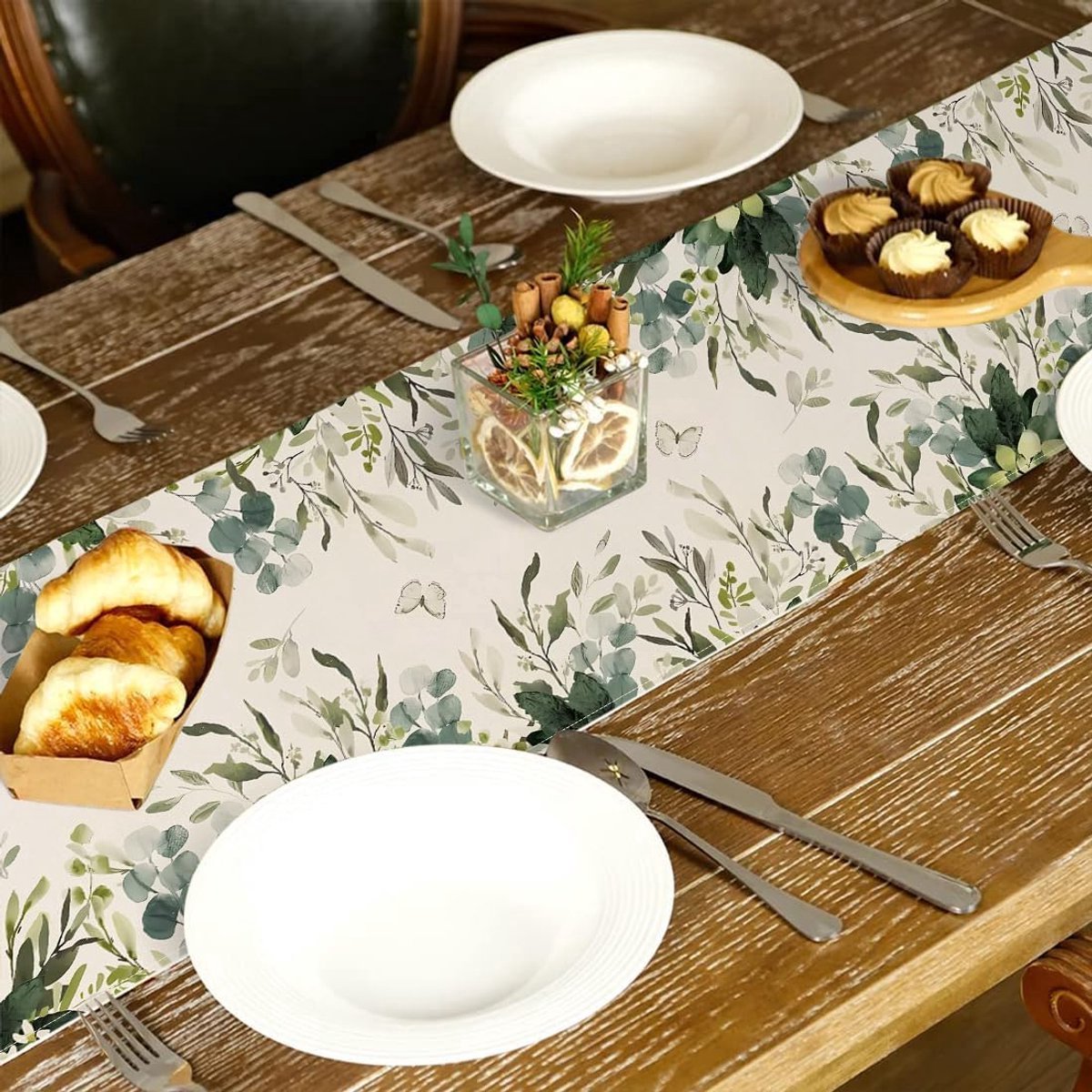 Stunq® Eucalyptus Zomer Tafelloper Mode Groene Blad Tafelloper Keuken Eettafel Decoratie Bruiloft Tafeldecoratie Binnen Buiten Vakantie Feestdecoratie 33 x 180 cm