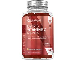 WeightWorld IJzer gummies - 28 mg - Met vitamine C voor betere ijzeropname - 120 gummies zonder gelatine - Natuurlijke perziksmaak - Lekker alternatief voor ijzer tabletten