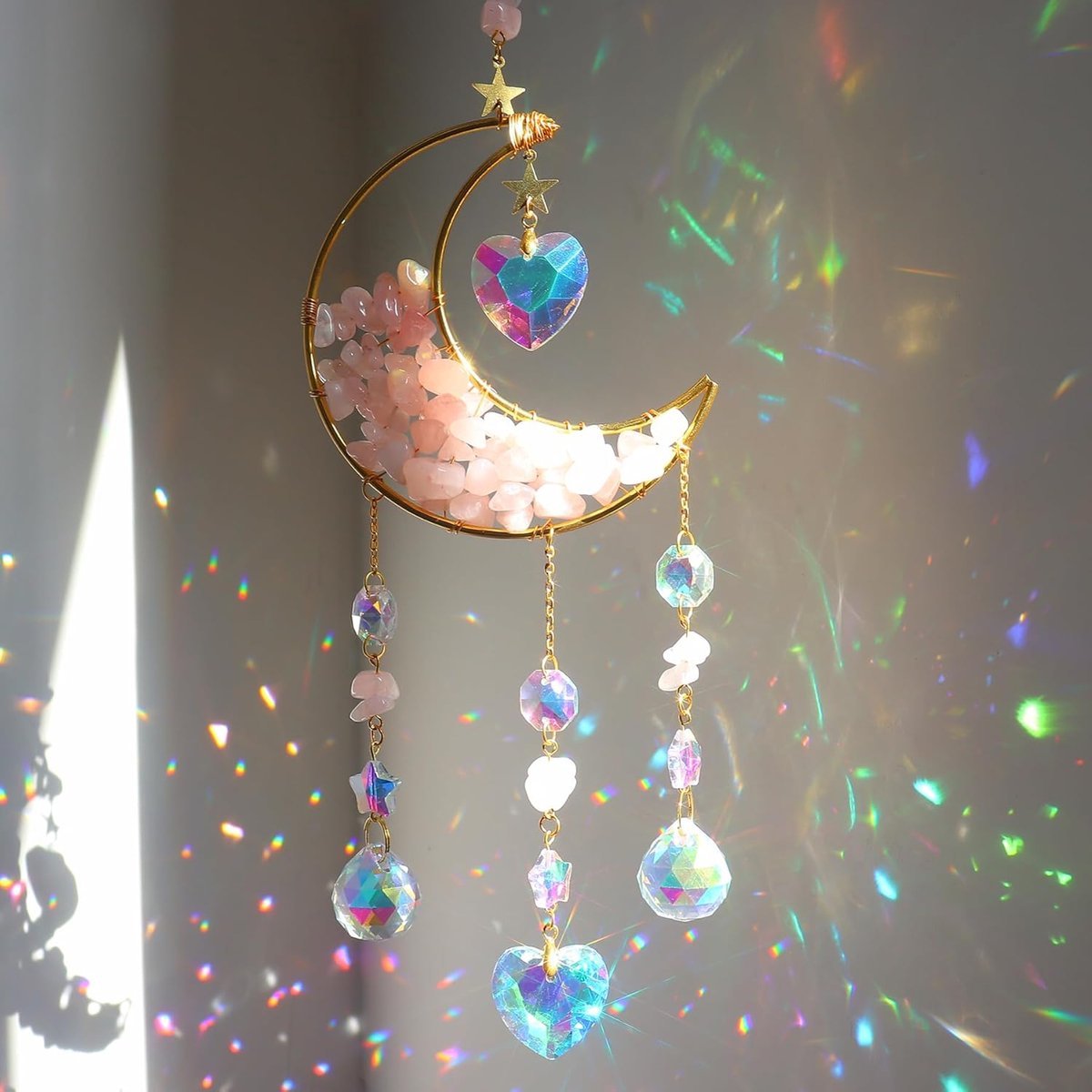 Stunq® Zonnevanger, kristallen raam, maan kristal, hanger, decoratie, raamdecoratie, hangend, kristallen zonnevanger, regenboog, kristallen hanger, tuindecoratie voor thuis