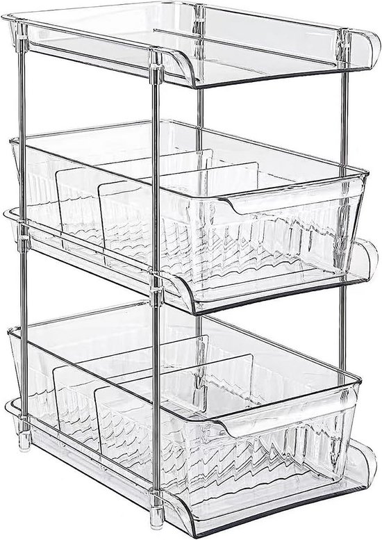 2 lagen schuifmand lade organizer, Lesige uittrekken onder wastafel kasten organizer, metalen huis organizer plank voor badkamer of keuken, schuifblad aanrecht of voorraadkast opbergplank, zwart groot