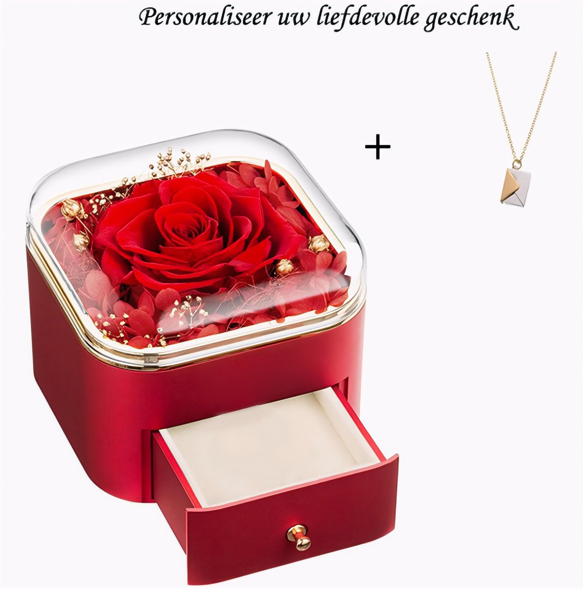 Elegante Romantische Geschenkdoos Rood + Verborgen Brief I LOVE YOU Ketting - Liefdes Doos + Sieraad - Valentijn Cadeau - Huwelijks Geschenken - Kerstcadeau In Luxe Harten Box - Liefdesdoos Verjaardag Geschenk - Romantisch Cadeau - Met Rozen Geur