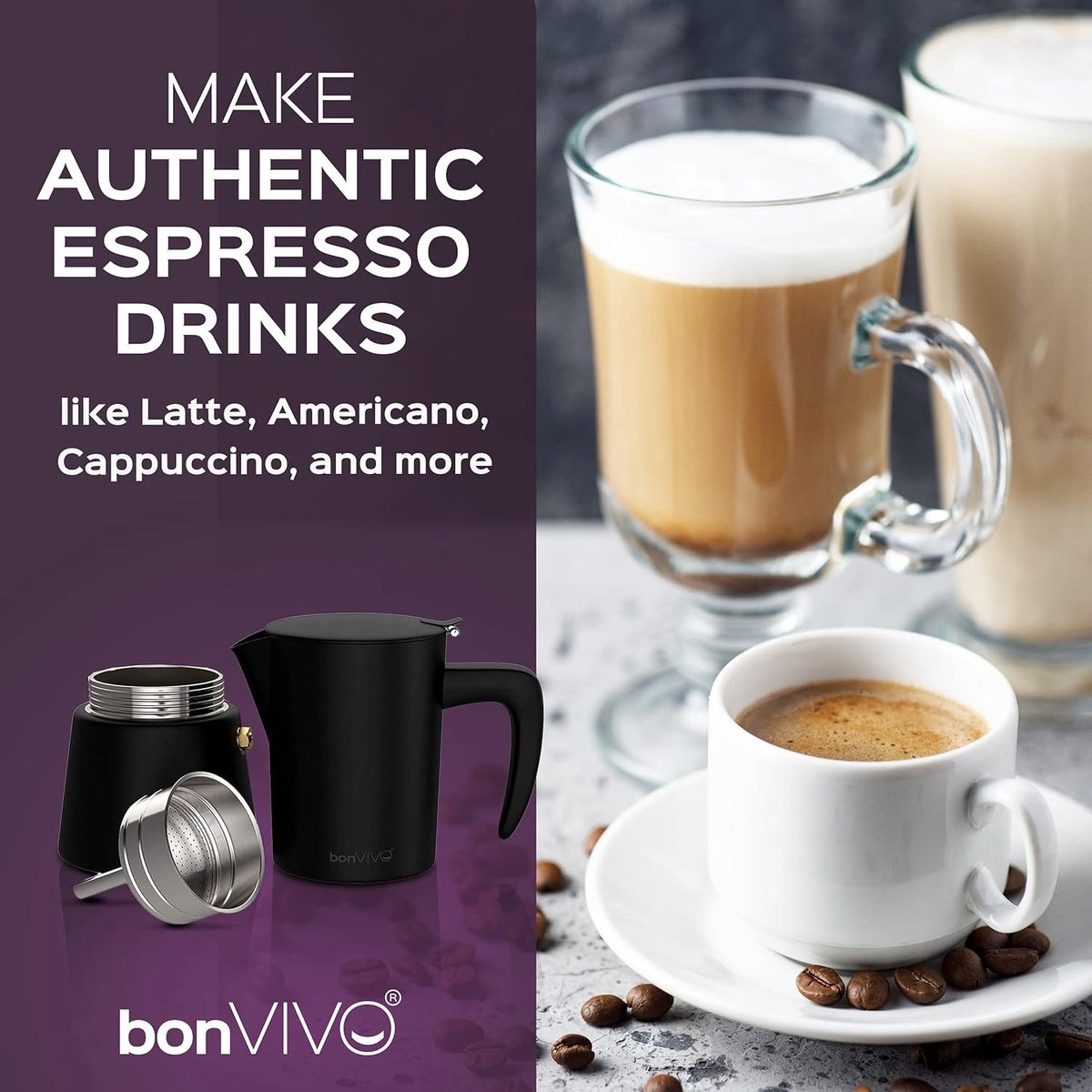 Stunq® Espressomachine, geschikt voor inductie, roestvrijstalen koffiekoker in koperen look met waterketel en zeef, mokkakan, 2 kopjes, 100 ml, kerstcadeaus voor het huishouden