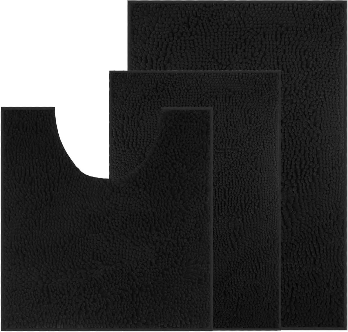 Stunq® Binnenhuis Luxe Chenille Badkamerset van Drie Stuks: Antislip en Wasbaar voor Douche en Bad