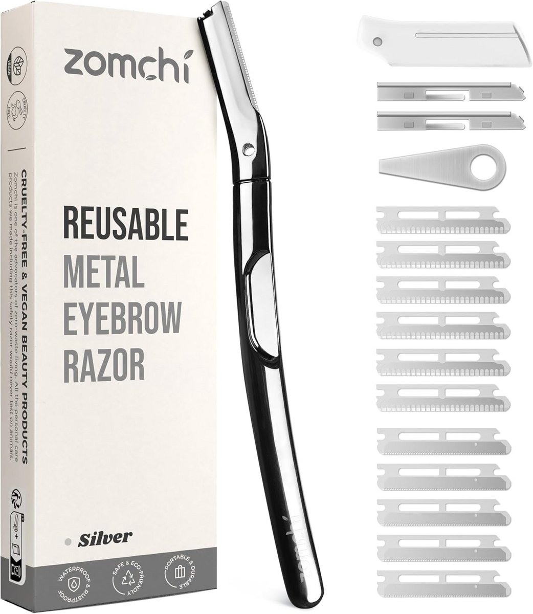 Wenkbrauwtrimmer & Gezichtsscheermes Metaal Incl. 11 Reservemesjes - Dermaplaning Tool