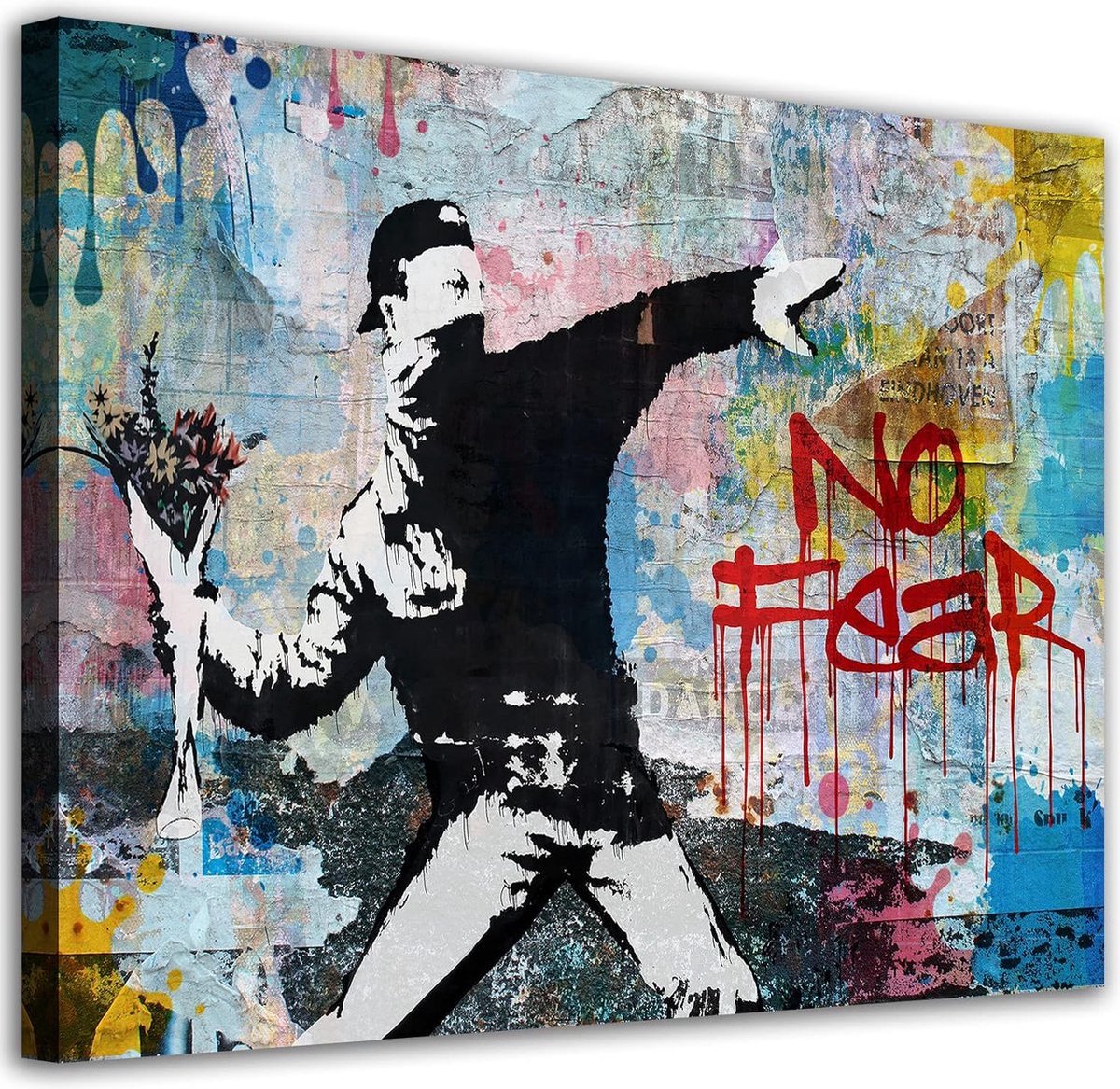 Stunq® Banksy Canvas muurkunst Rage Flower Thrower Foto's Graffiti Street Art Print Man Gooi Bloem Boeket Geen Angst Inspirerend Kleurrijke Pop Cultuur Canvas Kunstwerk Home Wanddecoratie 30 cm x 40 cm