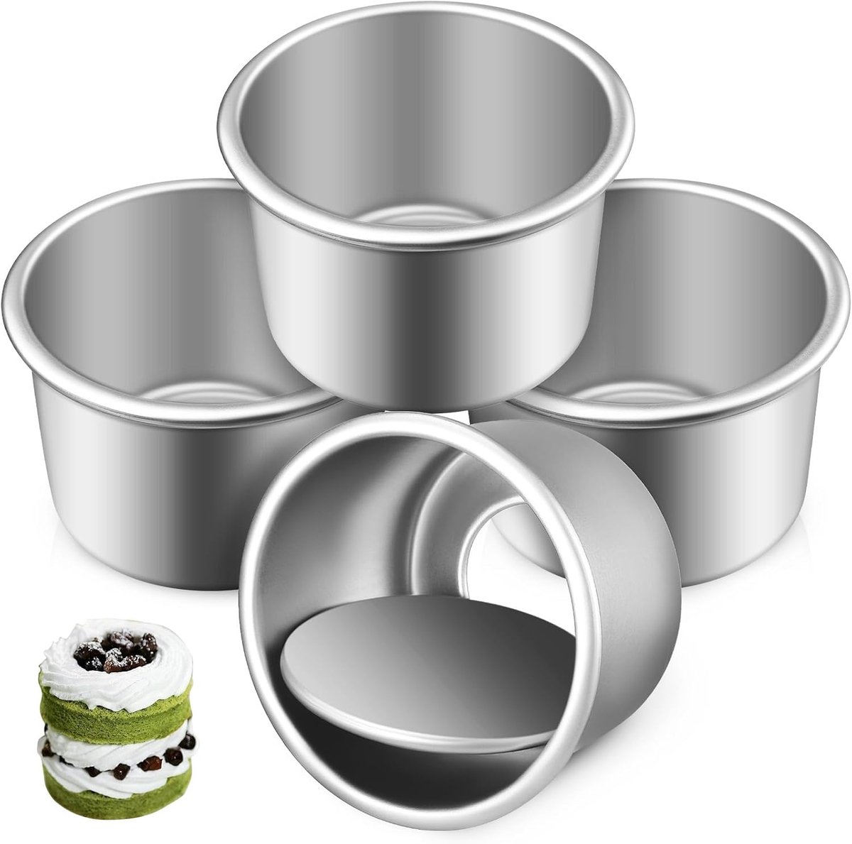 Daity 12 mini ronde taartvormen - met afneembare bodem - 2 inch - aluminium legering bakvormen - geschikt voor cheesecakes - chiffoncakes en pudding (zilver)