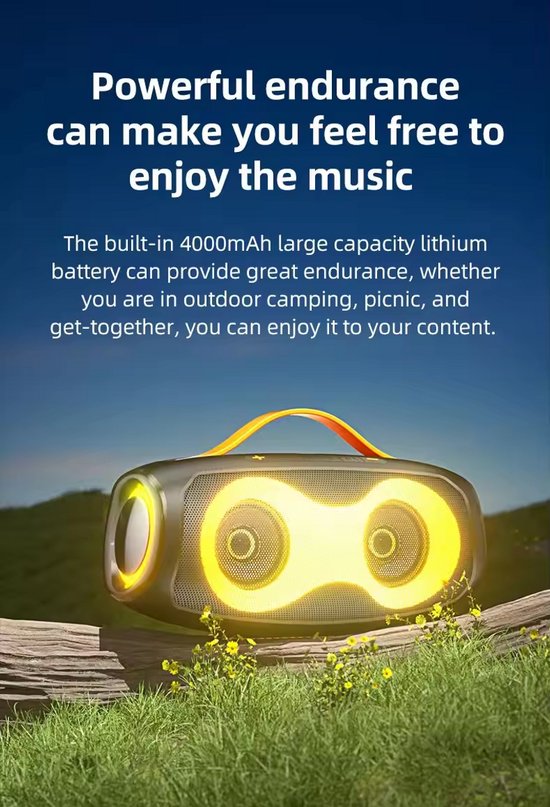 Draagbare speaker 60W- bluetooth-met krachtige bas, RGB-verlichting-HiFi-geluid van Merkloos — afbeelding 3