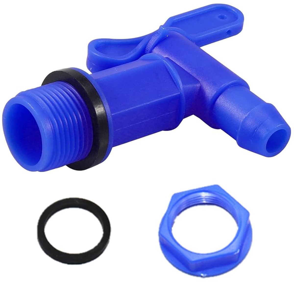 Water Butt Tap, 25 mm Draad Water Butt Connector Standaard IBC Ton Emmer Uitloop Kraan met Plastic Draad Bevestiging voor Regenton, Tank, Tuin (Blauw)