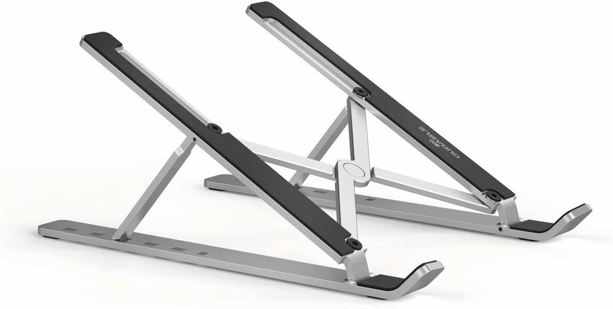 Stunq® Tafelstandaard voor laptop/tablet tot 15 inch, opvouwbaar en in hoogte verstelbaar, incl. transporttas, zilver