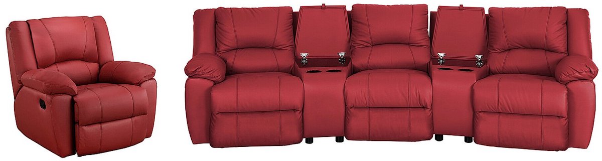 Vente-unique Driezits relaxbank en relaxfauteuil van leer AROMA - Rood