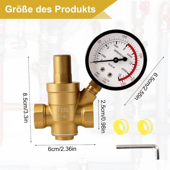 QWORK® 2 Stück DN20 Messing Wasserdruckminderer mit Druckminderer Manometer