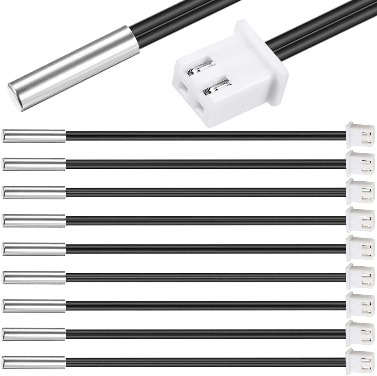 10 stuks NTC Thermistor Temperatuursensor Meetbereik -25°C tot 125°C met 1 Meter Kabel