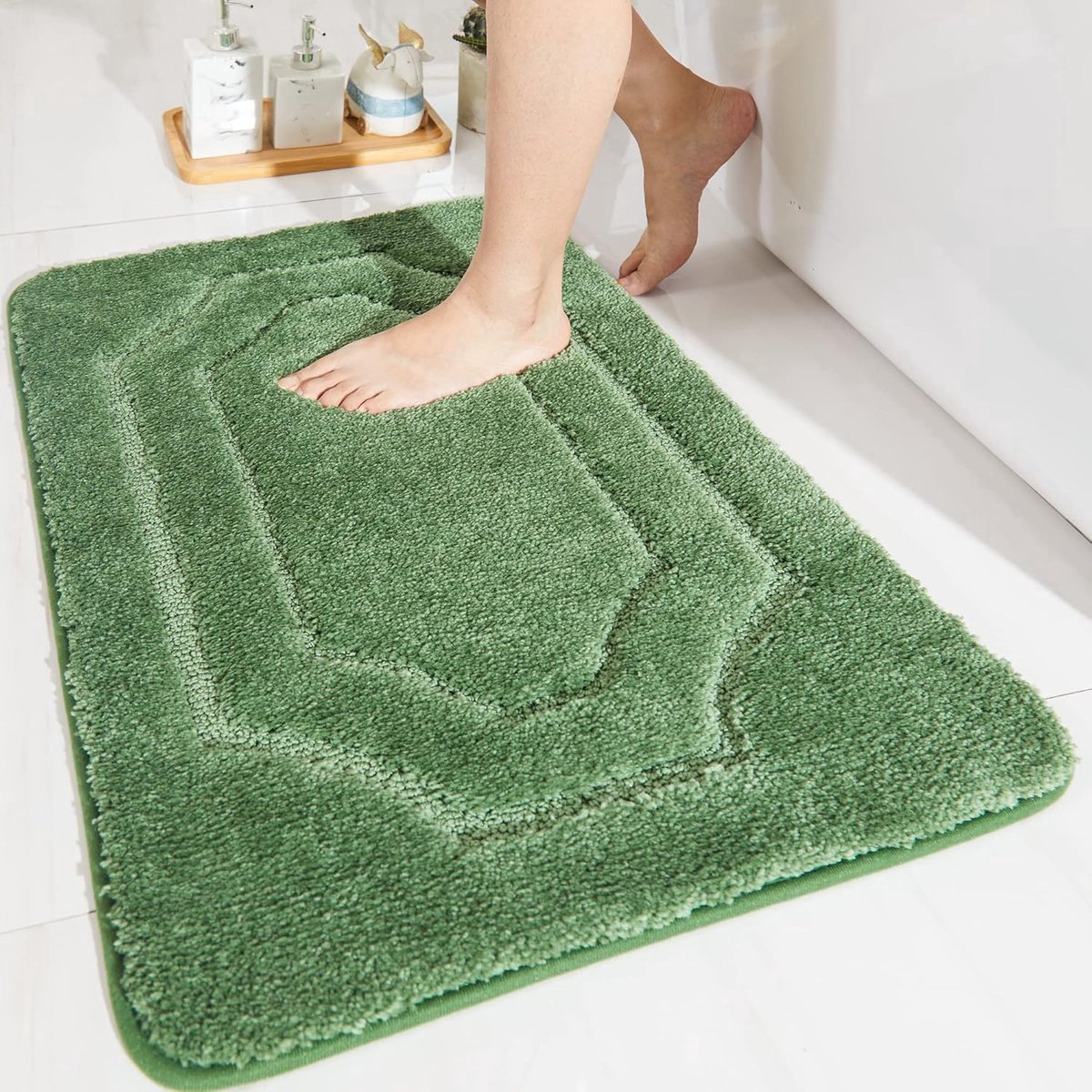 Stunq® Badmat, antislip, zacht, extra lang, verdikt, badkamertapijt, absorberende badmat, machinewasbaar, badmat voor douche, bad en toilet (groen, 50 x 80 cm)